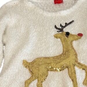 Joyland Womens XL Ivory Eyelash Knit Sequin Reindeer Holiday Sweater Christmas